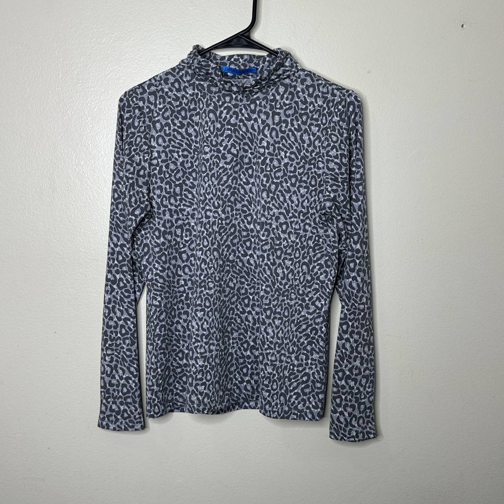 J.McLaughlin Top Mock Neck Leopard Print Gray Long Sleeve Stretch size Medium